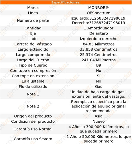 (1) Amortiguador Del Oespectrum Gas Der O Izq Breeze 99/00 Foto 2