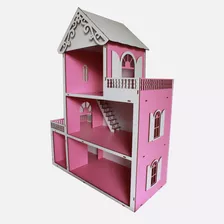 Casa Casinha De Boneca 60 Cm Pintada Rosa Montada Mdf