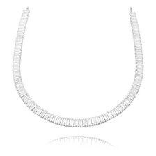 Choker Gargantilha Baguete Riviera Zircônia A Prata 925