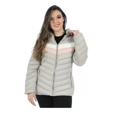 Jaqueta Feminina Nylon Forrada Bolso Capuz Removível Cinza