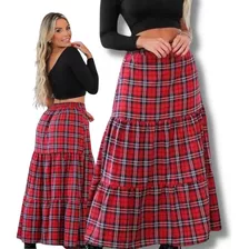 Saia Feminina Longa Xadrez Elegante Outono Inverno