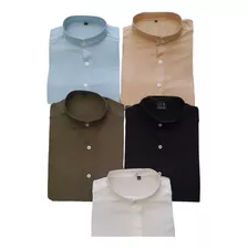 Camisa Lino Manga Corta Varios Tonos Cuello Mao