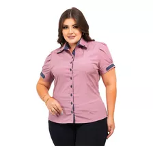 Camisa Manga Curta Detalhe Na Gola Plus Size 