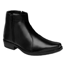 Bota Masculina Cano Medio Social Bico Fino Ziper Couro Eco