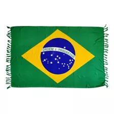 Canga De Praia Poliéster Estampa Bandeira Do Brasil Cor Verde- Amarelo Tamanho U