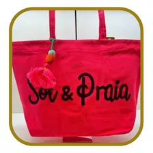 Bolsa Praia Colorido Sol E Praia Reforçada Bordada Linda Cor Vermelho