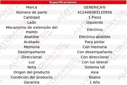 1 Espejo Izq Elect P/pintar C/direcc C/memo A6 Quattro 11-15 Foto 2