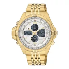 Reloj Digital Analógico Citizen Js1042-56a Para Hombre, Color De Correa Dorado Y Bisel, Color De Fondo Dorado, Blanco