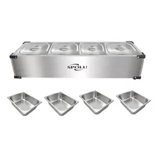 Rechaud Condimentadora Elétrica 220v Inox 4 Cubas De Bancada