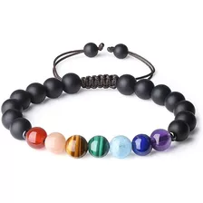 Pulsera 7 Chakras Piedra Natural Con Onix Mate 8mm