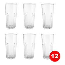 12 Vasos Vidrio Durax Alto Facetado Country 330 Cc Transp. Color Transparente