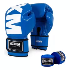 Luva Mxm Muay Thai Boxe Maximum + Par De Bandagem Azul 3m