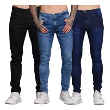Kit 3 Calças Jeans Masculina Skinny Lycra Tendência Colors