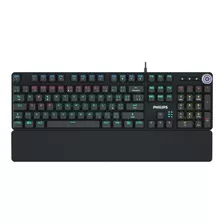 Teclado Gamer Philips Serie G600 Spk8605 Qwerty Philips Cyan Inglés Us Color Negro Con Luz Rainbow