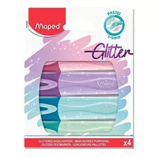 Kit 4 Caneta Marca Texto Glitter Tons Pasteis Maped