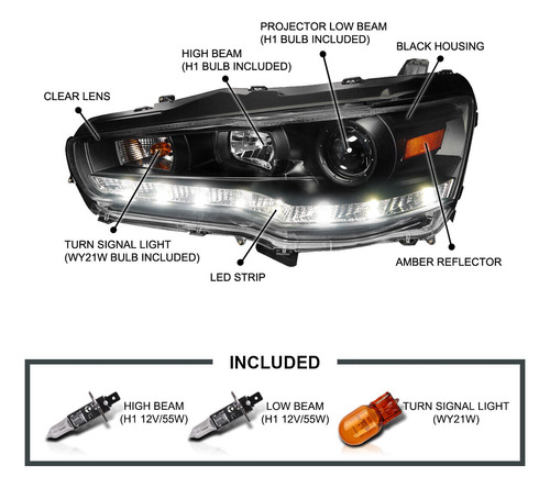 Par Faro Negro Led Mitsubishi Lancer Evolution 2010 2.0l Foto 2