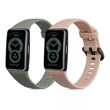 Malla Para Huawei Band 6 Silicona Verde Rosado 2u