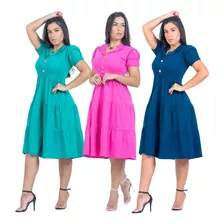 Combo 3 Vestido Feminino Plus Size Rodado Moda Evangelica