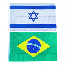 Kit Bandeira Brasil E Israel Grande Poliester Dupla Face 