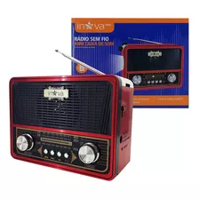 Caixa De Som Portátil Bluetooth Rádio Fm Retrô Vintage Inova Cor Vermelho 110v/220v