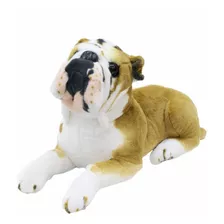 Cachorro Bulldog Deitado Realista Em Pelúcia Presente 55 Cm