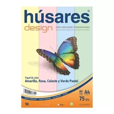 Resma Húsares Design A4 Colores Pasteles 75grs X 100 Hojas