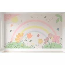 Papel De Parede Jardim Floral Arco-íris Infantil 4m² Vr605