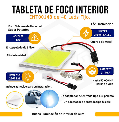 3 Placa Luz Interior Para Coche 24 48 Leds Cob 2 Adaptadores Foto 10