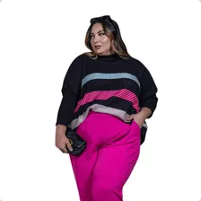 Blusa De Lã Plus Size Poncho Gola Alta Tricot Moda Feminina