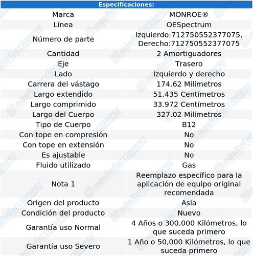 Par Amortiguadores Traseros Gas Oespectrum Metro 92 Monroe Foto 3