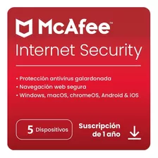 Antivirus Mcafee Internet Security 2024 - 5 Dispo - 1 Año 