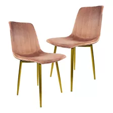 Set 2 Sillas Eames Tapizada Recta Minimalista Pata Dorada Color Del Asiento Rosa