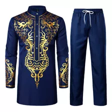 Camisa Y Pantalones Dashiki Con Estampado Dorado Africano Pa