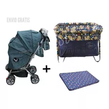 Combo Corral Dos Niveles+colchoneta+coche+pañalera Para Bebe