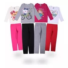 4 Conjuntos Calça Legging Cotton Lisa De Menina Meia Estação