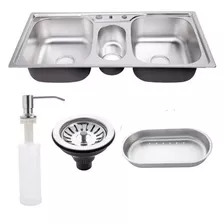 Cuba Para Cozinha Inox Gourmet Dekor Tripla Com Escorredor