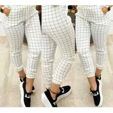 Calça Jogger Feminina Blogueira Moda Xadrez Cintura Alta 