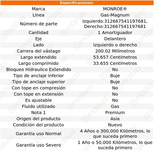 (1) Amortiguador Del Gas-magnum Gas Der O Izq W350 81/93 Foto 2