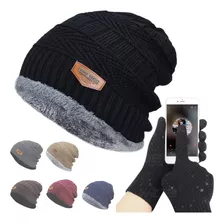 Touca De Lã Forrada Adulto Toca Gorro Toucas Frio + Luva Lã