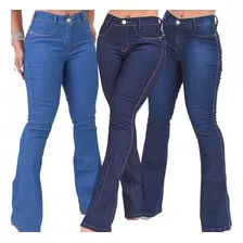 Kit 3 Calça Jeans Feminina Flare Cós Alto Atacado Promoção