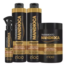 Eico Tratamento Mandioca Shampoo Sem Sal E Condicionador 1550ml + Máscara Creme Hidratação 1kg + Spray Leave-in Finalizador Protetor Térmico 120ml