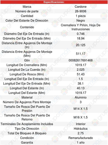 Cremallera Direccion Hidraulica Audi S4 00-01 Cardone Foto 5