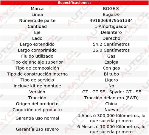 1 - Amortiguador Gas Der Del Boge Eclipse V6 3.8l 06-12 Foto 2