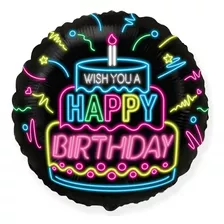 Balão Metalizado Happy Birthday Neon - Flexmetal - (50 Cm)