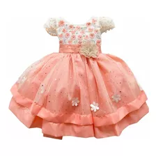 Vestido Elegante Bebe Niña Fiesta Cumpleaños Rosa Crinolina