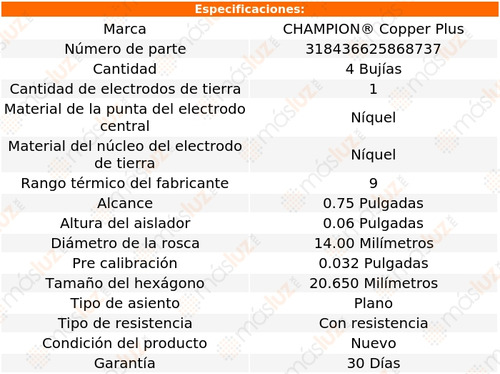 4 Bujas Kit Copper Plus 96 V4 1.5l 67/70 Champion Foto 2