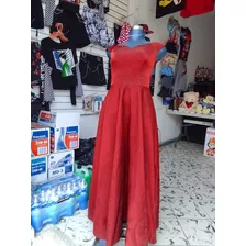 Vestido Rojo Tinto Con Brillos Talla Mediana Corte Princesa