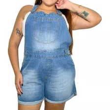 Macaquinho Jeans Plus Size Tamanhos Grandes Jardineira Short