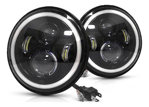 Foto de Farol Led 7 H4 Angel Eye Fusca Combi Jeep Wrangler, 2 Piezas