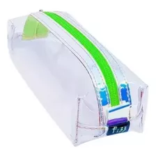 Estojo Fizz Retangular Transparente Holográfico Verde Neon